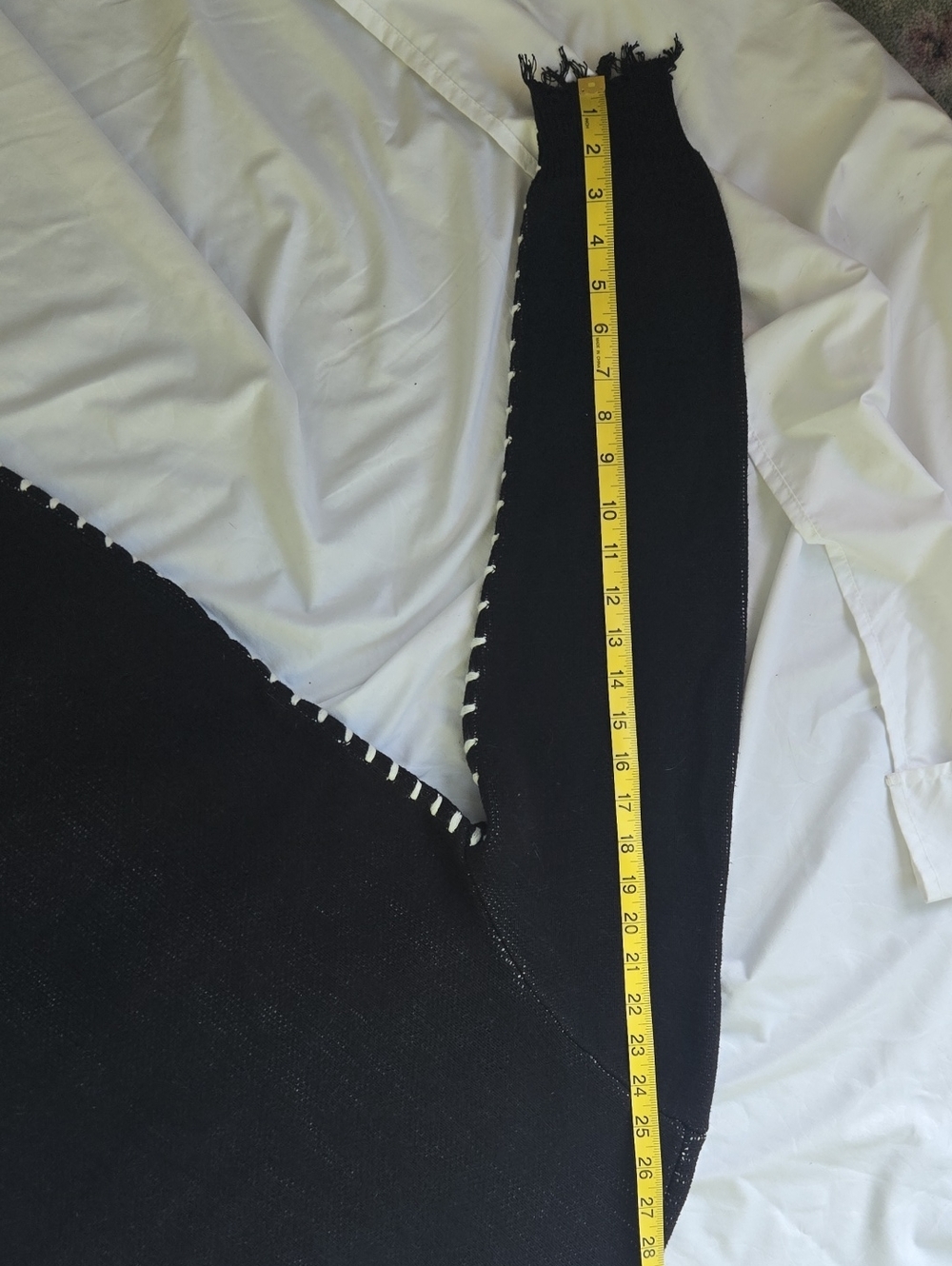Mens Boho Black Sweater, White Stitching, Fringe OnBottom Of Sleeves & Sweater - Picture 7 of 14